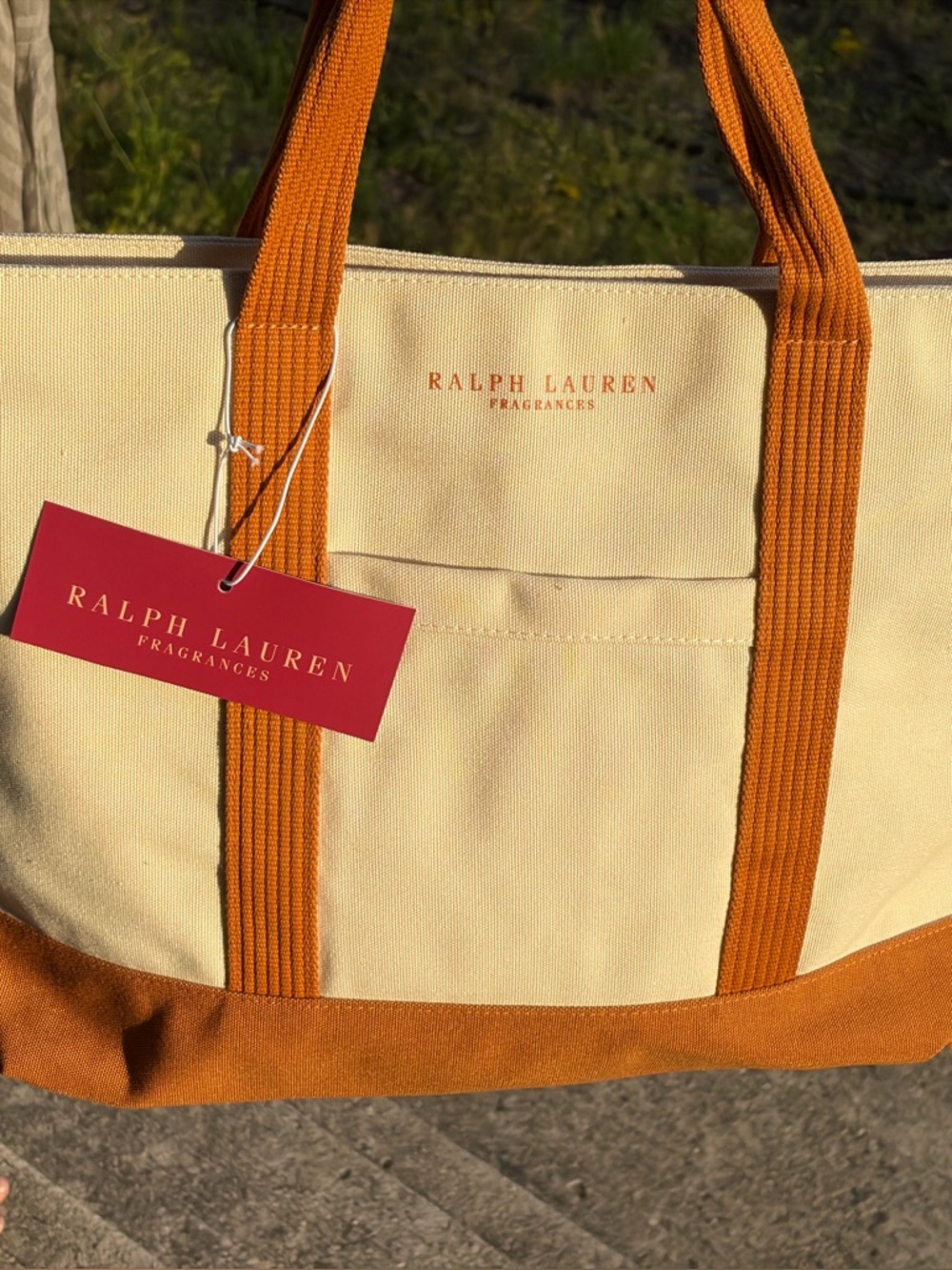 Ralph Lauren Canvas Tote in Cream and Tan - Picture 4 of 10